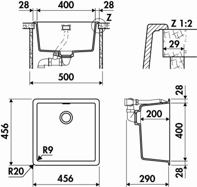 Plan  Evier Luisina Nocturne Granit Luisigranit Béton Taupe 456x456 EV21100231