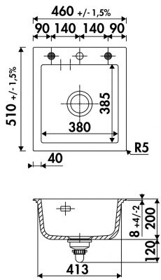 Plan  Evier Luisina Succès Céramique Luisiceram Nero Noir 510x460 EV5056009