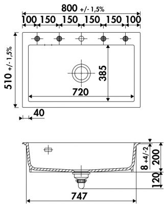 Plan  Evier Luisina Succès Céramique Luisiceram Nero Noir 510x800 EV5070009