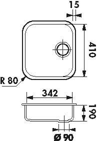 Plan  Evier Luisina Symphonies Inox Luisinox Inox lisse Inox lisse 372x440 EVSP11IL1