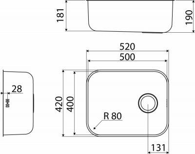 Plan  Evier Luisina Symphonies Inox Luisinox Inox lisse Inox lisse 420x520 EVSP17IL3