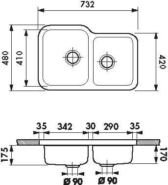 Plan  Evier Luisina Symphonies Inox Luisinox Inox lisse Inox lisse 480x732 EVSP20IL1