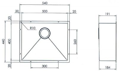 Plan  Evier Luisina Vibrato Inox Luisinox Inox lisse Inox lisse 440x540 EVSP57IL1