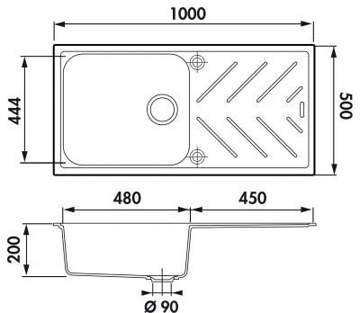 Plan Evier en granit Luisina Arpège EV35011 116 finition luisigranit couleur alpina 1000x500 avec 1 cuve vidage automatique égouttoir réversible