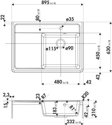 Plan  Evier Luisina Thibert Granit Luisigranit Blanc Blanc 630x895 EV93011 006