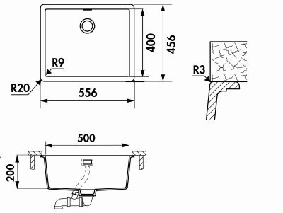 Plan  Evier Luisina Nocturne Luisidiam Luisidiam Stone Gris foncé 456x556 EVSP8000L 068