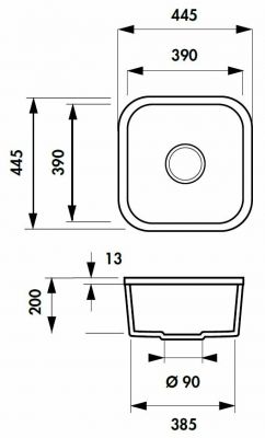 Plan  Evier Luisina Cisterna Céramique Luisiceram Blanc Blanc 445x445 EV6703 02 R1