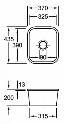 Plan  Evier Luisina Cisterna Céramique Luisiceram Chromit Noir 435x370 EV6704 02 J0