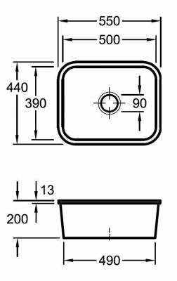 Plan  Evier Luisina Cisterna Céramique Luisiceram Blanc Blanc 440x550 EV6706 02 R1