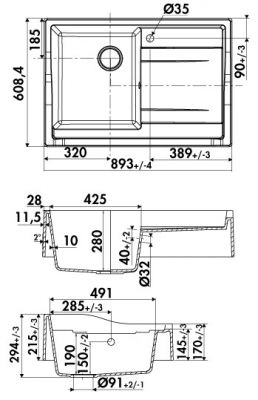 Plan  Evier Luisina Chambord Granit Luisigranit Titanium Gris foncé 608x893 EV459021