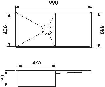 Plan  Evier Luisina Adagio Inox Luisinox Inox lisse Inox lisse 440x990 EVSP56011IL1