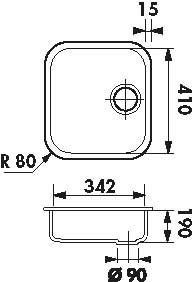 Plan  Evier Luisina Cuves-simples Inox Luisinox Inox lisse Inox lisse 372x440 EVSP11IL1