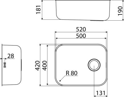 Plan  Evier Luisina Cuves-simples Inox Luisinox Inox lisse Inox lisse 420x520 EVSP17IL1