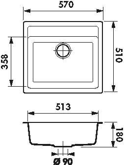 Plan  Evier Luisina Eviers-spéciaux Granit Luisigranit Alpina Blanc 510x570 EVSP1000 116