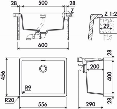 Plan  Evier Luisina Nocturne Luisidiam Luisidiam Stone Gris foncé 456x556 EV21000L068