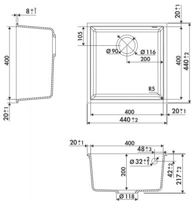 Plan  Evier Luisina Quadrille Granit Luisigranit Gris Métal Gris 440x440 EVSP982 022E