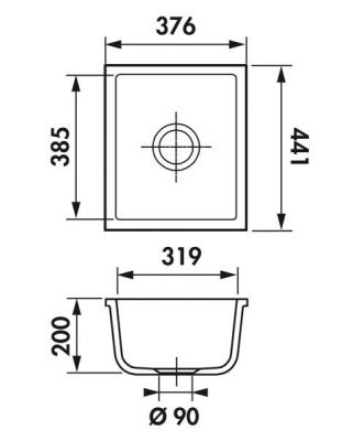 Plan  Evier Luisina Rubato Céramique Luisiceram Alu Gris 441x376 EVSP5048 005