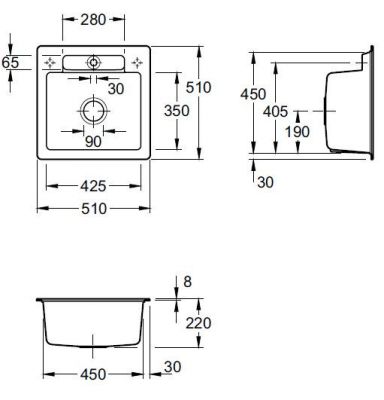 Plan  Evier Luisina Siluet-s Céramique Luisiceram Almond Taupe 510x510 EV334502AM