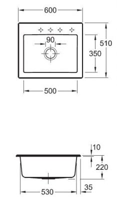 Plan  Evier Luisina Subway-s Céramique Luisiceram Ebony Noir 510x600 EV3309 02 S5