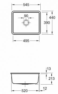 Plan  Evier Luisina Subway-su Céramique Luisiceram Graphite Gris foncé 440x545 EV3310 02 I4