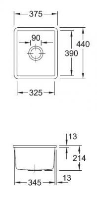 Plan  Evier Luisina Subway-su Céramique Luisiceram Blanc Blanc 440x375 EV3324 02 R1