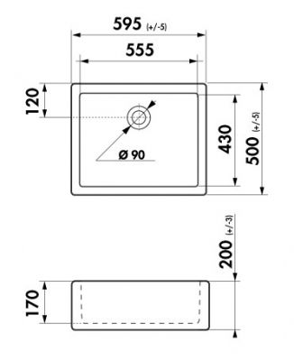 Plan  Evier Luisina Clotaire-i Céramique Luisiceram Blanc brillant Blanc 500x595 EV92000 006