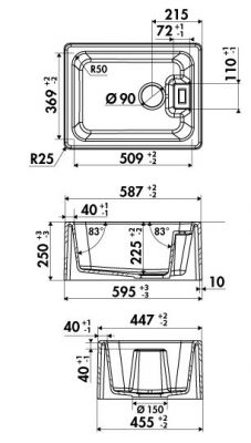 Plan  Evier Luisina Clovis Granit Luisigranit Blanc Blanc 455x595 EV1200GR 006