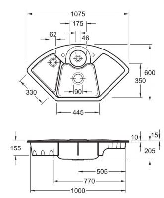 Plan  Evier Luisina Eviers-d-angle Céramique Luisiceram Steam Gris 600x1075 EV670802SM