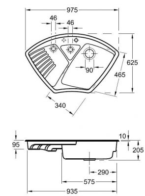 Plan  Evier Luisina Eviers-d-angle Céramique Luisiceram Steam Gris 625x975 EV672902SM