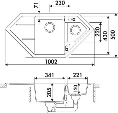 Plan  Evier Luisina Eviers-d-angle Luisidiam Luisidiam Puro Noir 500x1002 EV22432236