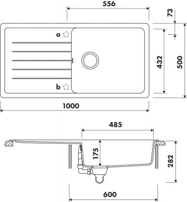 Plan  Evier Luisina Nouba Granit Luisigranit Croma Gris 500x1000 EV0005022