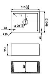 Plan  Evier Luisina Philippe-i Céramique Luisiceram Blanc brillant Blanc 460x610 E4600N0ST 006