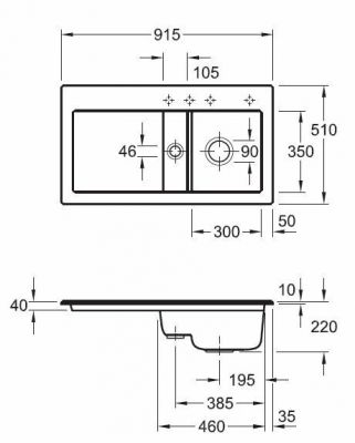 Plan  Evier Luisina Subway Céramique Luisiceram Blanc Blanc 510x915 EV6713 02 R1