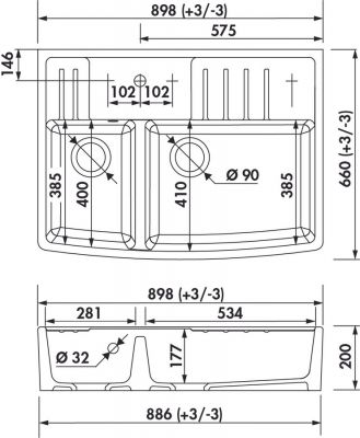 Plan  Evier Luisina Timbre-d-office Céramique Luisiceram Blanc Blanc 660x898 EV9526006