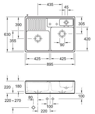 Plan  Evier Luisina Tradition Céramique Luisiceram Steam Gris clair 630x895 EV632392SM