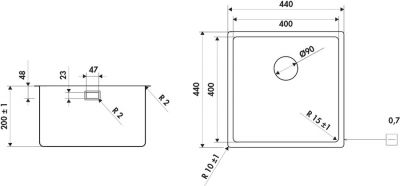 Plan  Evier Luisina Java Inox Luisinox Inox lisse Inox lisse 440x440 EVSP354IL