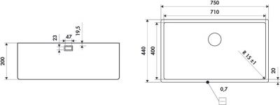 Plan  Evier Luisina Java Inox Luisinox Inox lisse Inox lisse 440x750 EVSP299IL