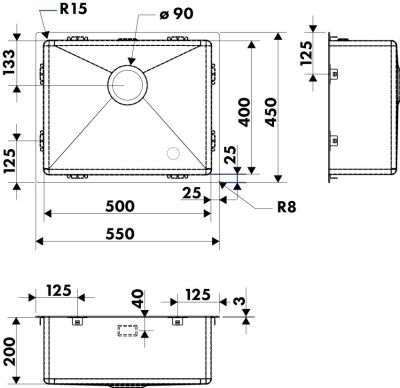 Plan  Evier Luisina Trio Inox Luisinox Inox PVD Or Inox PVD Or 450x550 EVSP0001037