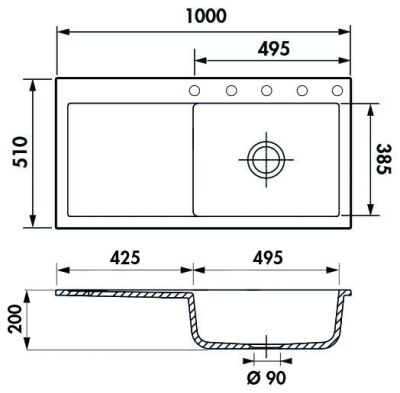 Plan  Evier Luisina Amor Céramique Luisiceram Blanc brillant Blanc 510x1000 EV5075D 216