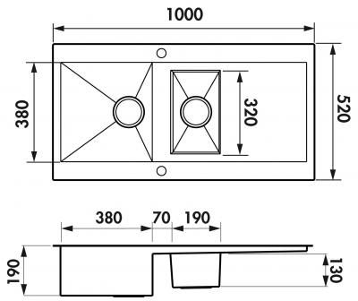 Plan Evier en inox Luisina Adagio Plus EV5611E IL finition luisinox couleur inox lisse 1000x520 avec 1.5 cuves vidage manuel égouttoir réversible