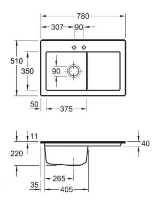 Plan  Evier Luisina Subway-pure Céramique Luisiceram Blanc Blanc 510x780 EV6772 22 01