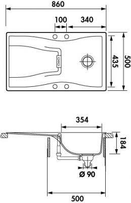 Plan Evier en inox Luisina Cascade EV1501 119 finition luisidiam couleur magma 860x500 avec 1 cuve vidage manuel égouttoir réversible