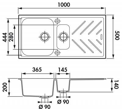 Plan Evier en inox Luisina Arpège EV3511 630 finition luisigranit couleur champagne 1000x500 avec 1.5 cuves vidage automatique égouttoir réversible