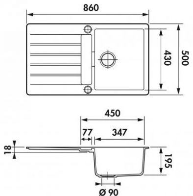 Plan Evier en inox Luisina Scala EV22401LC 118 finition luisigranit couleur nera 860x500 avec 1 cuve vidage manuel égouttoir réversible