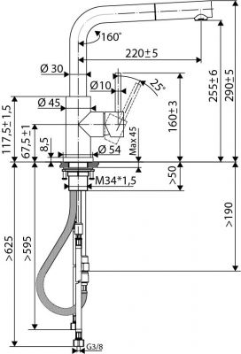 Plan  Mitigeur Luisina Mitigeur-douchette Inox massif Inox massif  Inox doré  RC304DO018