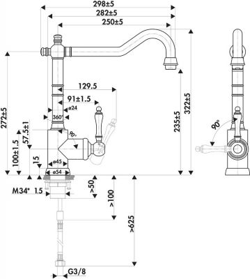 Plan  Mitigeur Luisina Mitigeur Inox massif Inox massif  Inox  RC0015055