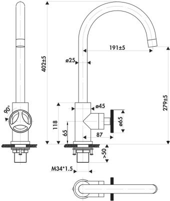 Plan  Mitigeur Luisina Mitigeur Inox massif avec finition laquée Inox massif avec finition laquée  Noir  RC315079