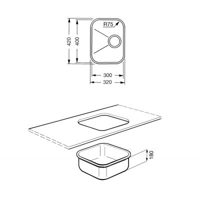 Plan Evier en inox Smeg Alba UM30 couleur inox avec 1 cuve