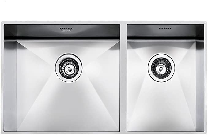 Evier en inox Smeg Quadra VSTQ4530 800x398 avec 2 cuves vidage manuel siphons inclus VSTQ4530